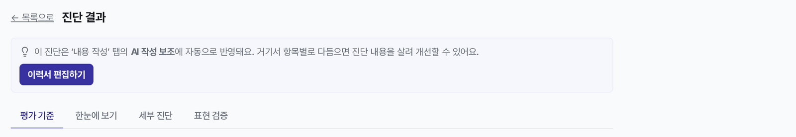 진단 결과 위의 이력서 편집하기 버튼
